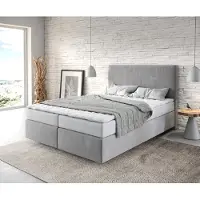DELIFE Boxspringbett Dream-Well 140x200 cm Mikrofaser Grau mit Matratze und Topper