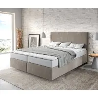 DELIFE Boxspringbett Dream-Well 160x200 cm Mikrofaser Beige mit Matratze und Topper