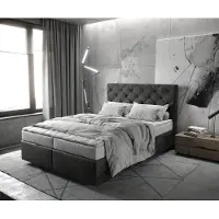 DELIFE Boxspringbett Dream-Great 140x200 cm Mikrofaser Anthrazit Vintage mit Matratze und Topper
