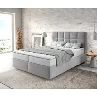 DELIFE Boxspringbett Dream-Fine 140x200 cm Mikrofaser Grau mit Matratze und Topper