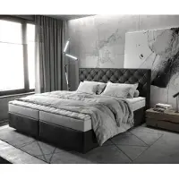 DELIFE Boxspringbett Dream-Great 180x200 cm Mikrofaser Anthrazit Vintage mit Matratze und Topper