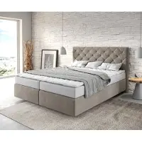 DELIFE Boxspringbett Dream-Great 160x200 cm Mikrofaser Beige mit Matratze und Topper