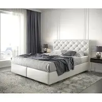 DELIFE Boxspringbett Dream-Great 160x200 cm Kunstleder Weiß mit Matratze und Topper