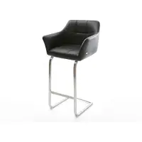 DELIFE Barstuhl Yulo-Flex Echt-Leder Schwarz Freischwinger flach Edelstahl