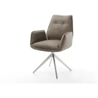 DELIFE Drehstuhl Zoa-Flex Mikrofaser Taupe Vintage Kreuzgestell breit Edelstahl 360° drehbar Wippfunktion Taschenfederkern