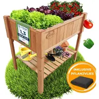 Coemo Hochbeet Kräuterbeet Holz mit Pflanzfolie 90 x 40 x 90 cm