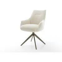 DELIFE Drehstuhl Alja-Flex mit Armlehnen Teddystoff Beige Kreuzgestell breit Effektfinish Titan 360° drehbar Wippfunktion Taschenfederkern