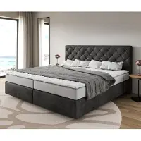 DELIFE Boxspringbett Dream-Great Mikrofaser Anthrazit Vintage 200x200 cm Bonell-Matratze PolyurethanTopper