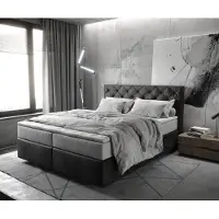 DELIFE Boxspringbett Dream-Great 160x200 cm Mikrofaser Anthrazit Vintage mit TFK Matratze und Visco Topper