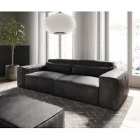 DELIFE Big-Sofa Sirpio 230x95 cm Lederimitat Vintage Anthrazit mit Hocker