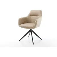 DELIFE Drehstuhl Pejo-Flex Mikrofaser Beige Vintage Kreuzgestell breit Schwarz 360° drehbar Wippfunktion Taschenfederkern