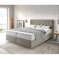DELIFE Boxspringbett Dream-Great 160x200 cm Mikrofaser Beige mit TFK Matratze und Visco Topper