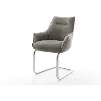 DELIFE Freischwinger Alja-Flex mit Armlehnen Bouclé Soft Schlamm Freischwinger flach Edelstahl Taschenfederkern