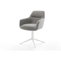 DELIFE Drehstuhl Pejo-Flex Strukturstoff Soft Grau Fußkreuz Weiß 360° drehbar Wippfunktion Taschenfederkern