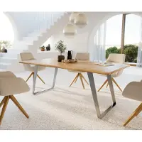 DELIFE Esstisch Edge 200x100x2,5-3 Eiche Natur Edelstahl Schräg Live-Edge