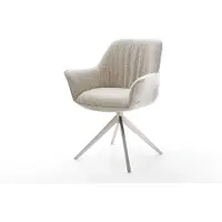 DELIFE Drehstuhl Keila-Flex mit Armlehnen Webstoff Soft Beige Kreuzgestell breit Edelstahl 360° drehbar Wippfunktion