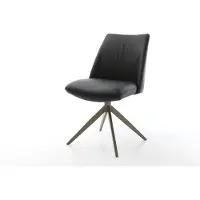 DELIFE Drehstuhl Elso-Flex Echt-Leder Schwarz Kreuzgestell breit Effektfinish Titan 360° drehbar Wippfunktion Taschenfederkern