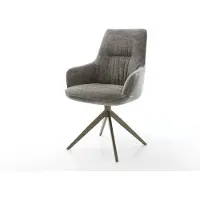 DELIFE Drehstuhl Zelia-Flex mit Armlehnen Bouclé Soft Schlamm Kreuzgestell breit Effektfinish Titan 360° drehbar Wippfunktion Taschenfederkern