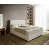 DELIFE Boxspringbett Dream-Well 160x200 cm Bouclé Creme-Weiß mit Taschenfederkernmatratze und Topper Visco