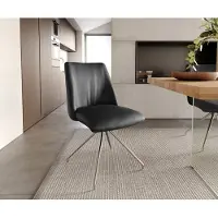 DELIFE Drehstuhl Elso-Flex Echt-Leder Schwarz Kreuzgestell konisch Edelstahl 180° drehbar Taschenfederkern
