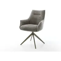 DELIFE Drehstuhl Alja-Flex mit Armlehnen Bouclé Soft Schlamm Kreuzgestell breit Effektfinish Titan 360° drehbar Wippfunktion Taschenfederkern