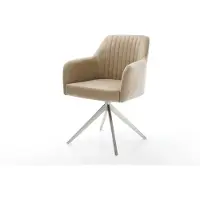DELIFE Esszimmerstuhl Greg-Flex Mikrofaser Beige Vintage Kreuzgestell breit Edelstahl Taschenfederkern