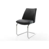 DELIFE Freischwinger Elso-Flex Echt-Leder Schwarz Freischwinger flach Edelstahl Taschenfederkern