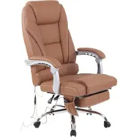 CLP Bürostuhl ergonomisch Pacific mit Echtleder-Akzenten und Massagefunktion, höhenverstellbarer Drehstuhl mit Armlehnen, 150kg belastbar, Farbe: hellbraun