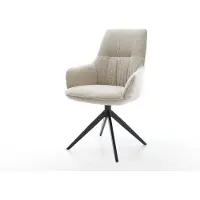 DELIFE Drehstuhl Zelia-Flex mit Armlehnen Webstoff Soft Beige Kreuzgestell breit Schwarz 360° drehbar Wippfunktion Taschenfederkern