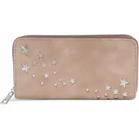 StyleBREAKER Damen Portemonnaie mit Metallic Sternen | große Geldbörse mit Reißverschluss, Kartenfächern & Handyfach, Kunstleder 19 x 10 cm