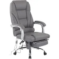 CLP Bürostuhl ergonomisch Pacific mit Echtleder-Akzenten und Massagefunktion, höhenverstellbarer Drehstuhl mit Armlehnen, 150kg belastbar, Farbe: grau
