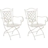 CLP 2er Set Eisenstühle Adara im Jugendstil I Outdoor-Stühle mit Armlehnen I Handgefertigte Gartenstühle aus Eisen, Farbe: antik-creme