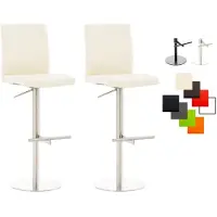CLP 2er Set Barhocker Cadiz mit Kunstlederbezug I Barstühle höhenverstellbar und drehbar I Tresenhocker bis 240 kg belastbar, Farbe: creme, Gestellfarbe: edelstahl