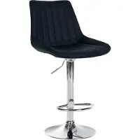 CLP Barhocker Toni Kunstleder I Höhenverstellbarer Barstuhl Mit Metallgestell I Thekenhocker Mit Integrierter Fußstütze, Farbe: schwarz, Gestellfarbe: chrom