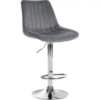 CLP Barhocker Toni Samt | Höhenverstellbarer Thekenhocker mit Rückenlehne | Barstuhl mit Metallgestell, Farbe: dunkelgrau, Gestellfarbe: chrom