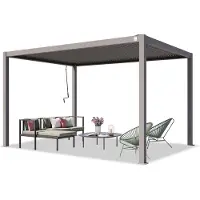 TOOLPORT PRIMEYARD Pergola 3x4 m Aluminium-Pfosten mit Lamellendach aus Stahl graue Terrassenüberdachung