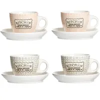 Ritzenhoff & Breker Ritzenhoff 4er Set Retro Kitchen Espressotasse 80ml Untertasse Blau Rose Mokka