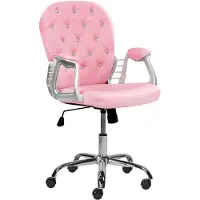 Beliani Bürostuhl Rosa Kunstleder mit Kristallen Bremsbaren Rollen Gasdruckfeder Höhenverstellbar Drehbar Wippfunktion Knopfheftung Chesterfield Stil