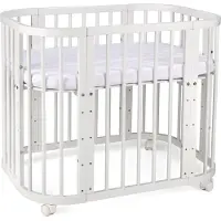 Waldin Babybett 5in1, Beistellbett aus Holz, Matratze, belüftet, Weiß