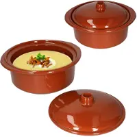 MamboCat 2er Set Ton-Topf + Deckel 2,2L Mediterran Cocotte Kochtopf Schmortopf Mittelalter