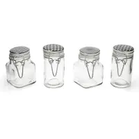 MamboCat 4x Vorratsgläser TAKEO 90ml Retro-Motive rund eckig Aufbewahrungs-Dose Behälter