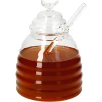 MamboCat 3tlg Set Honig 400ml Bienchen-Deckel Honiglöffel Glasbehälter Rührstab Aufbewahrung Geschenkidee