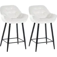 CLP 2er Set Barhocker Gibson Samt I Sitzhöhe 76 cm I Tresenstühle Mit Fußstütze, Farbe: cremeweiß
