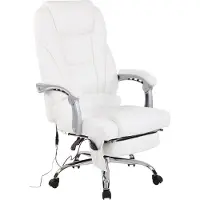 CLP Bürostuhl ergonomisch Pacific mit Echtleder-Akzenten und Massagefunktion, höhenverstellbarer Drehstuhl mit Armlehnen, 150kg belastbar, Farbe: weiß