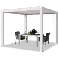 TOOLPORT PRIMEYARD Pergola 3x3 m Aluminium Pfosten mit Lamellendach aus Aluminium weiße Terrassenüberdachung