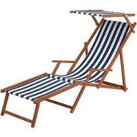Erst-Holz Gartenliege blau-weiß Strandliege Relaxliege Fußablage Sonnendach Buche Klappstuhl 10-317 F S