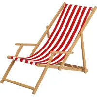 Erst-Holz Liegestuhl rot-weiß Strandliege Gartenliege Sonnenliege Deckchair Buche natur Kissen 10-314NKD