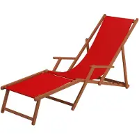 Erst-Holz Liegestuhl rot Fußablage Tisch Kissen Deckchair Holz Sonnenliege Gartenliege Buche 10-308 F T KH
