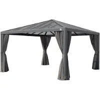 TOOLPORT PRIMEYARD Gartenpavillon 4x4 m Alu-Rahmen und Polycarbonat-Dach mit Seitenteilen in Grau