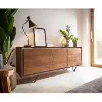 DELIFE Sideboard Stonegrace 175 cm Akazie Braun Steinfurnier 2 Türen 3 Schubladen V-Fuß Schwarz